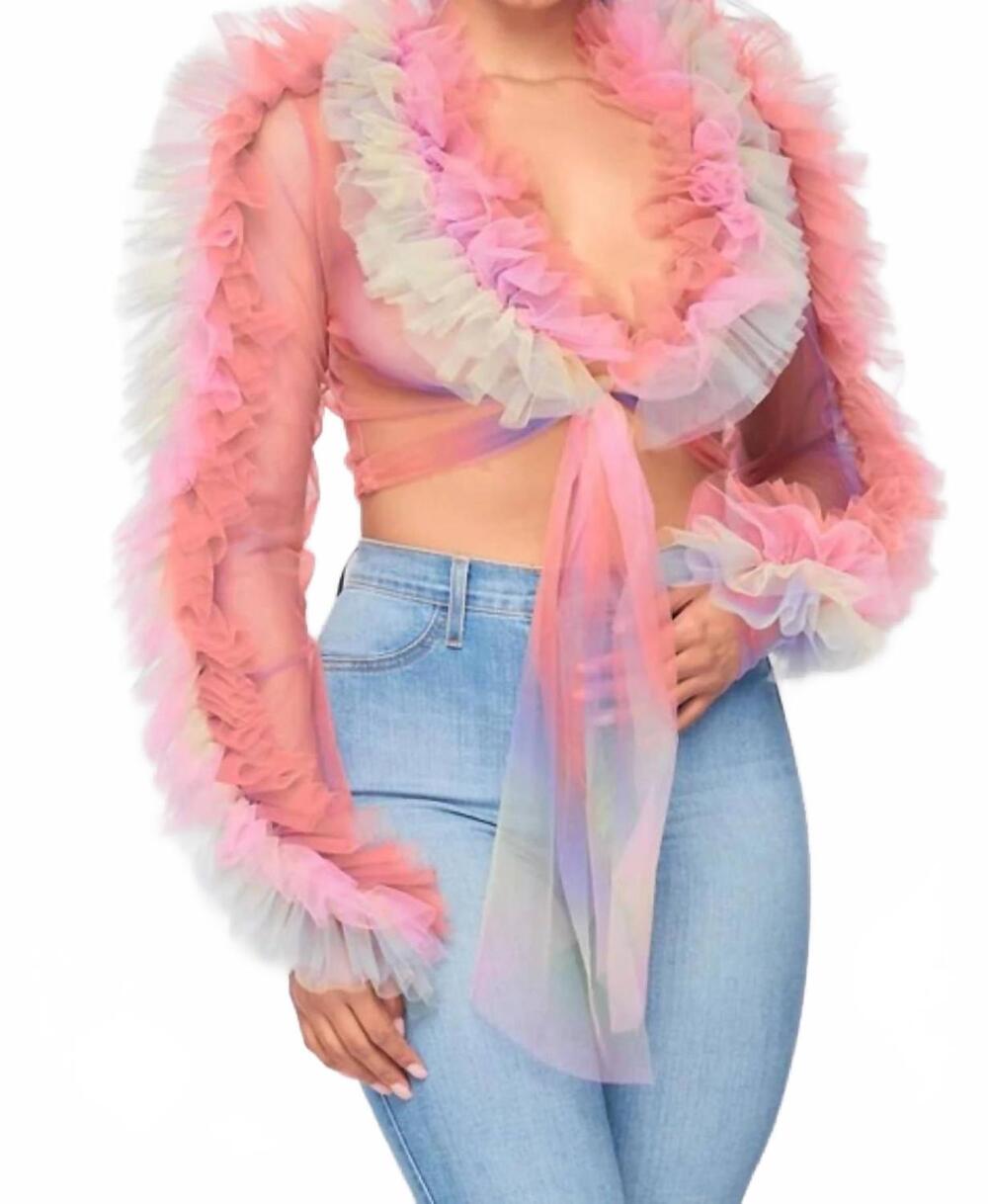 NEW REHAB reach higher tulle mesh ruffle top in multicolor